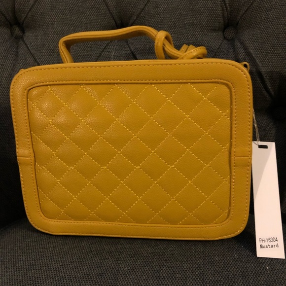 Mustard Quilted Box Satchel Purse Adjustable Strap - Picture 2 of 7